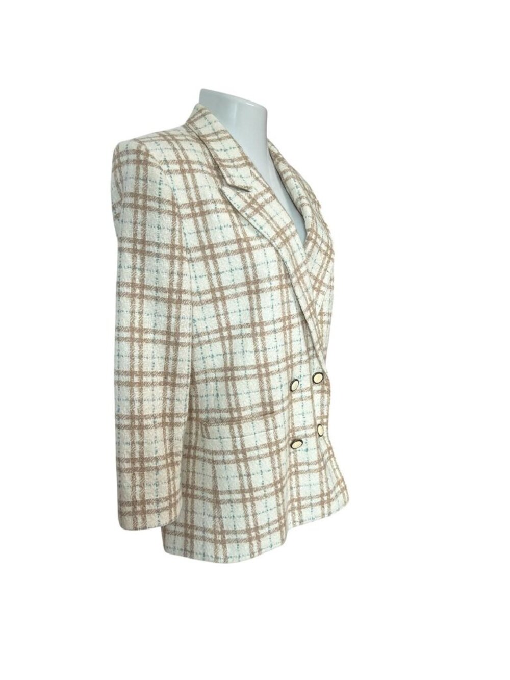 Vintage Womens Suburbans Tweed Blazer Double Breasted Size 10 Plaid Wool Blend - Picture 5 of 16